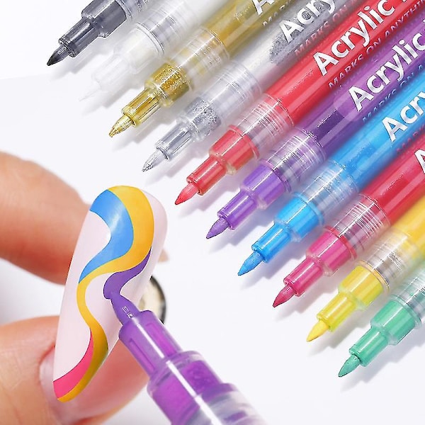 10 Nagelkonstpennor Nagelgraffitipen Vattentät Nagellackspenna (10 Färger)