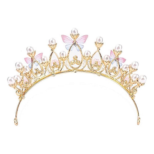 Prinsessetiaraer for jenter, Bursdagskrone for jenter Sommerfugl Prinsesse Forestilling Disk Hårmodell Catwalk Håndlaget Krystall Tiara
