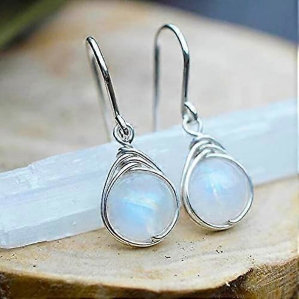 Naturlige Månesteins Dangle Ørepynt i 925 Sterling Sølv