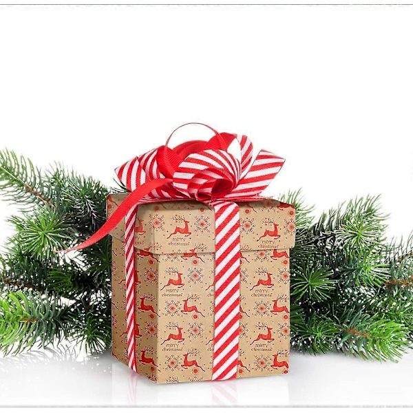 10 Öppna 50cm*70cm Julklappspapper på Rulle, Älgmönstrat Presentpapper på Rulle, Återvinningsbart Kraftpapper för Juldekoration