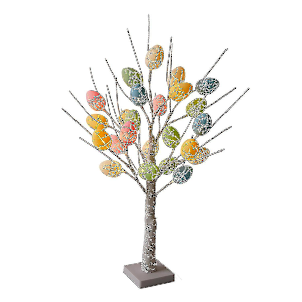 24 Inch Pre-lit White Birch Tree With 24pcs Easter Egg Ornaments, 24 Led Lights Battery Operated Tab