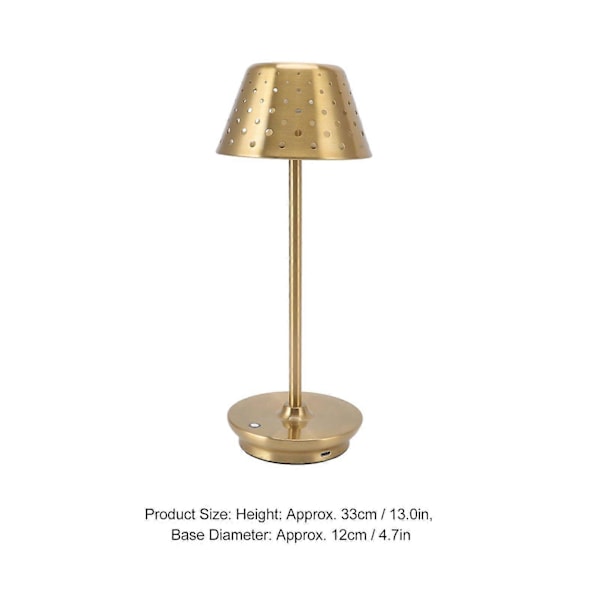 LED skrivebordslampe Retro Enkel Kordløs Design Trinnløs Dimming Berøringsbordlampe for Soverom Barer Restauranter Gull