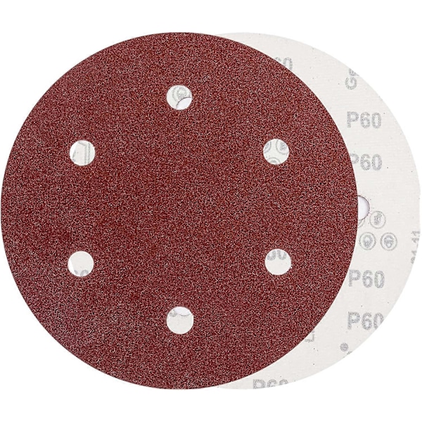 225mm Slippappersskiva P60 Korn 6 Hål Haken-och-slinga Skivor, 10 Runda Slippapperplattor för Gipsväggslip, Gipsväggslip, Giraffslip, Väggslip.