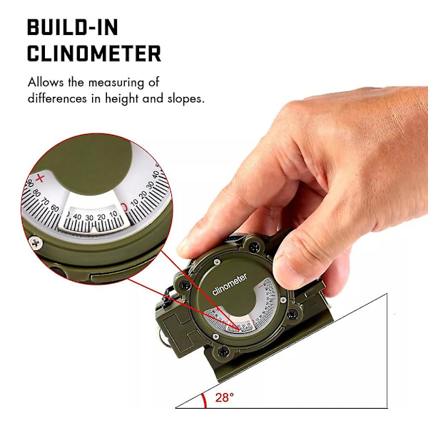 Turkompass med sikte-klinometer Profesjonelt militært kompass Metall Campingkompass Vanntett med bæresekk for camping jakt fotturer Geologi