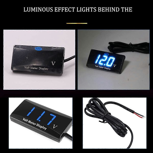 Bil DC 12V Digital Voltmeter LED Voltmeter Vattentät Stötsäker DC 12V Spänningsmätare Voltmeter för Motorcykel och Bil Spänningsmätare Voltmeter (Blå L