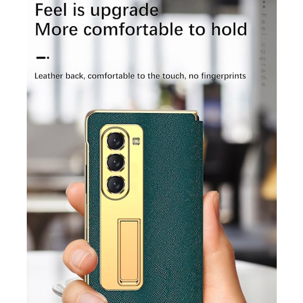 Z Fold 5 Fodral, Lyxigt Läder Hybrid Plätering Pc Inbyggt Stativ Fodral Kompatibel Samsung Galaxy Z Fold 5 Med Skärmskydd