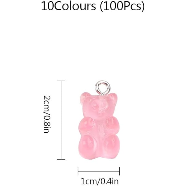 100 st Resin Bear Charm Färgglad Candy Bear Charm Cartoon Bear Nyckelring Halsband Charm Söt Armband Tillbehör för barn DIY Craft
