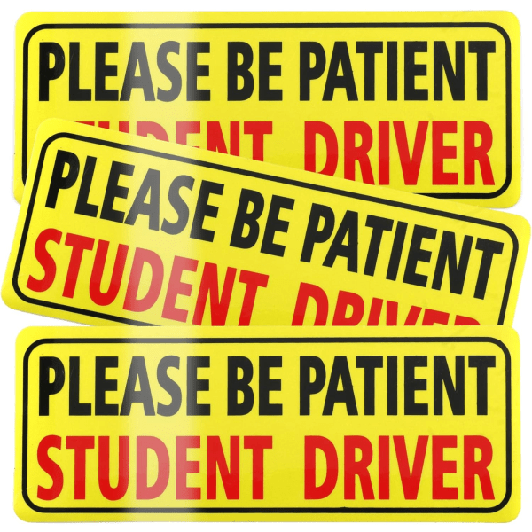 4 kpl automagneetteja, olkaa kärsivällisiä opiskelijakuljettajia, turvallisuusvaroitus uusille kuljettajille -tarrat, magneettisia heijastavia aloittelijoiden kuljettajien puskuritarrat (mustat)