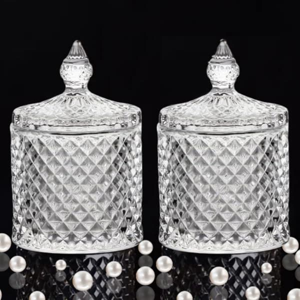 2 glassbokser for bomullspinner/oppbevaringsbokser for bomullspads