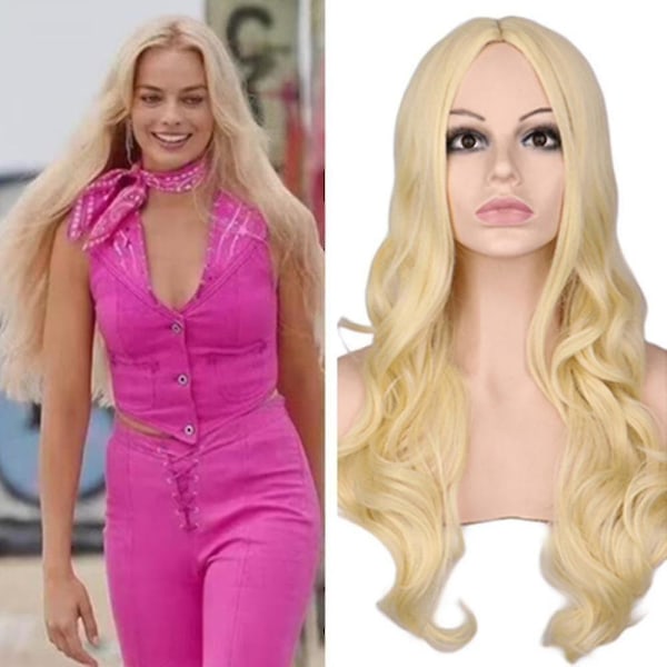 Blond Barbie Film Cosplay Peruk Lång Vågig/rak Platina Blont hår Festrekvisita Peruker-HYJ
