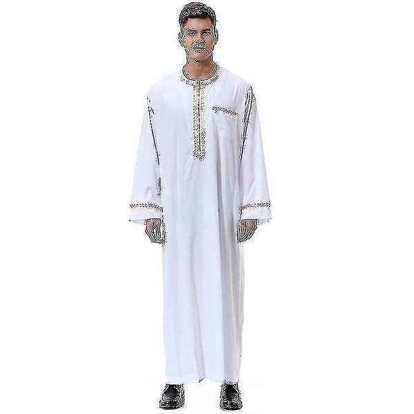 Män Mu Saudi Robe Kaftan Dubai Tunika Long Top Blus Thobe Kläder