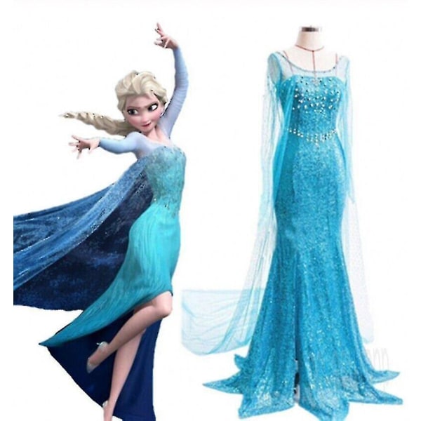 Voksen Dame Frozen Snow Queen Elsa Kostyme Cosplay Festkjole Fancy Dress