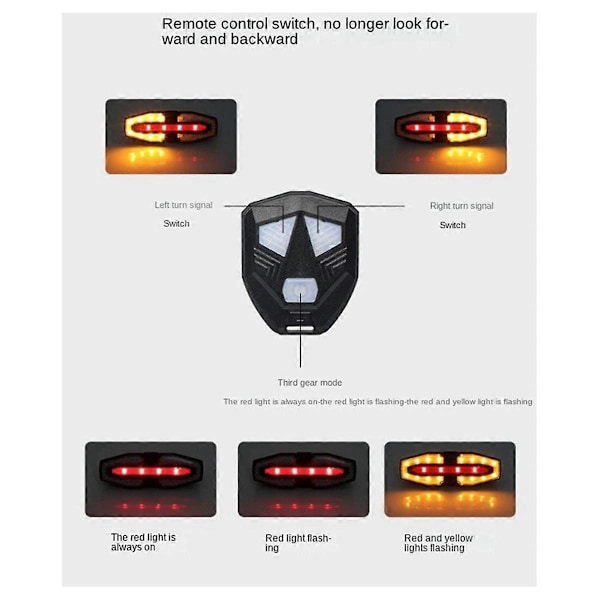 Elektrisk Scooter Signal Baklys med Hornvarsling, Blinklys, USB-Lading, Baklys, Nattkjøring Advarselslys