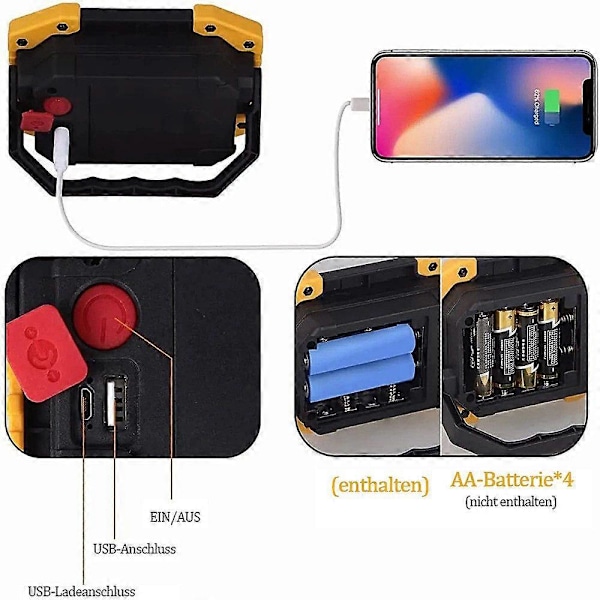 2-Stk Multifunktionel LED COB Lommelygte Arbejdslampe til Udendørs Camping Vandreture