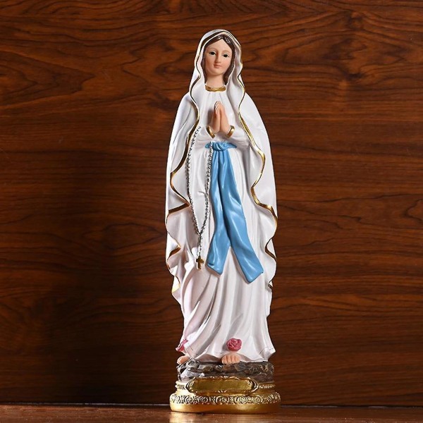 Romersk-katolsk skulptur Resin Bordplate Statue Dekorativ figur Figur Vår Frue av Lourdes Jomfru Maria Statue 30 cm Høyde