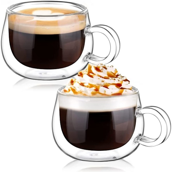 Espresso-kopp 120ml Dobbelveggede Glass Espresso Kaffe Glass Kopper Sett med 2 Borosilikatglass Små Kaffe Te Kopper med Håndtak for Iced Americano, M