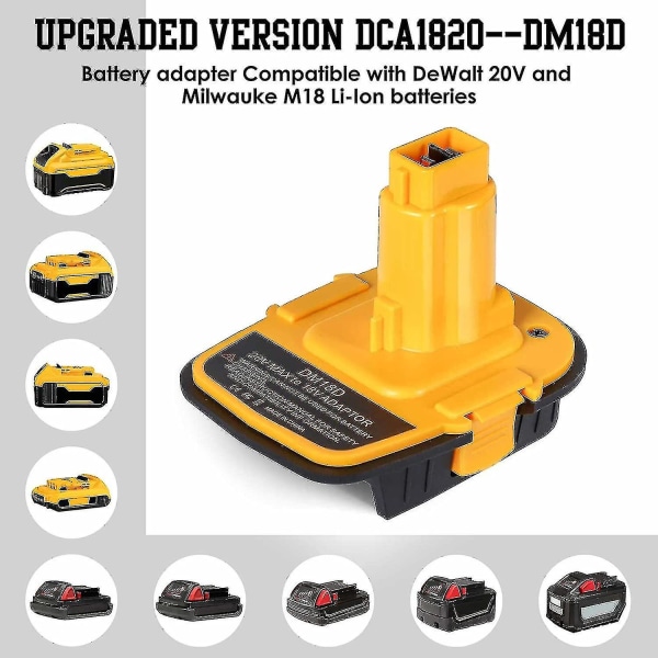 Dm18d Dca1820 Akunsovittaja USB:llä Dewalt 20v/18v:lle Milwaukee M18 18v Litium-akulle Dcb204 Dcb205 Muunnin Dewalt 18v/20v Nicad & Nim:lle