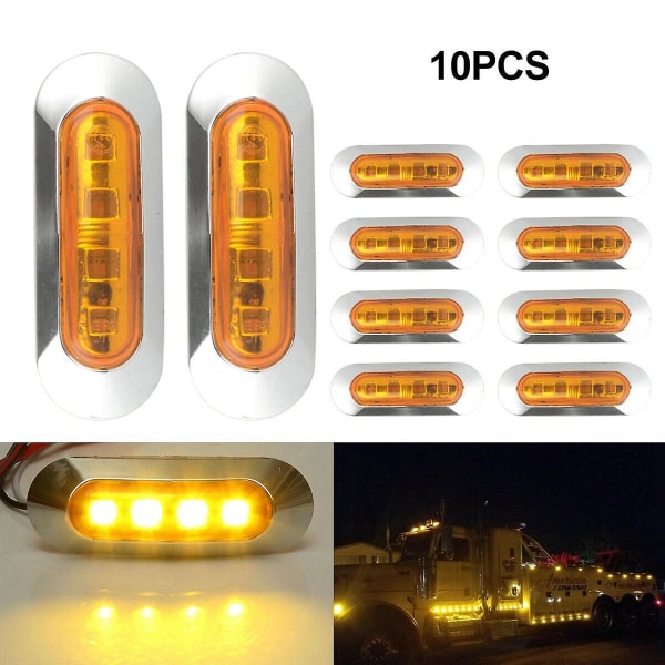 10x Amber LED Sidolampa för Trailer Lastbil 4LED Klarering Husbil Husvagn 12V-24V