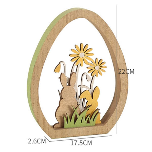 Träpåskhare prydnad blommigt gräs äggformade ram prydnader