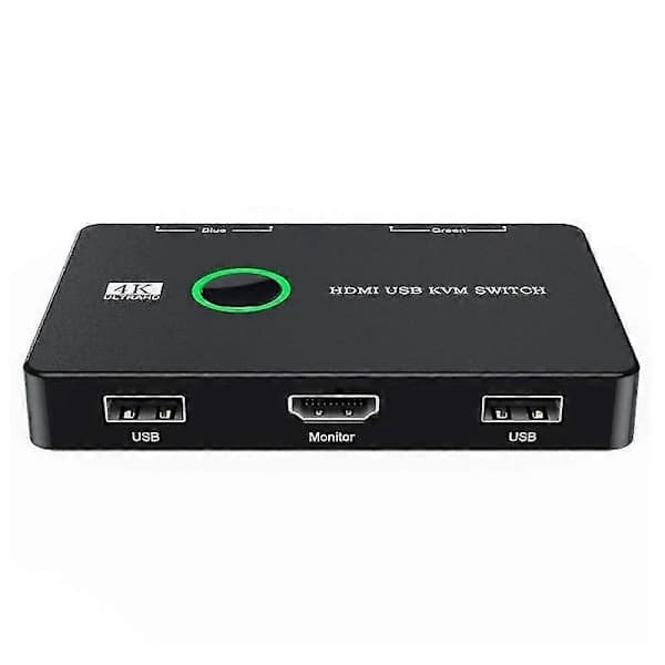 KVM Switch 2-Port Box USB og HDMI-kompatibel switch til 2 computere, der deler tastatur, mus, printer