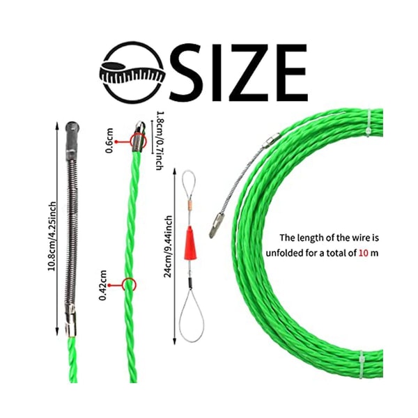 10 m 33 fot fisketape kabeltrekkersett 4,5 mm elektrisk kabeltrekker for kjæledyr gjennom veggen ledningsføringsenhet
