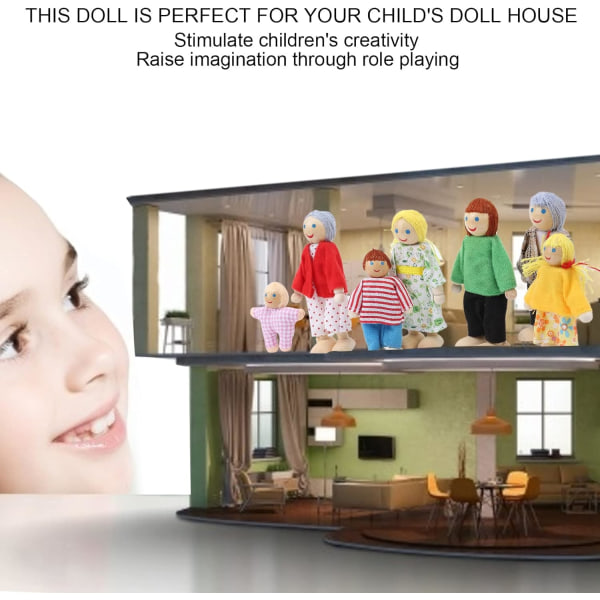 Familiedukkesett, miniatyrfigurleker, dukkehusfigurer av tre Actionfigurer for gutter Jenter Småbarn Familielek (7 dukker)