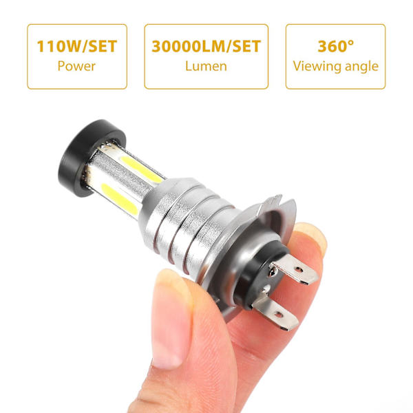 2x H7 LED-ajovalolamppusetti, korkea ja matala säde, 100W, 30000LM, erittäin kirkas, 6000K valkoinen