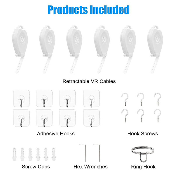 Oom Vr Kabelhåndtering 6 Sett Med Inntrekkbare Takskive System For Oculus Quest 2/rift/valve/
