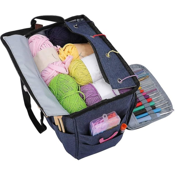 Stor kapacitet strikkegarn opbevaringstaske strikkepose opbevaring mulepose til uld opbevaring strikke taske opbevaring opbevaring tilbehør, blå