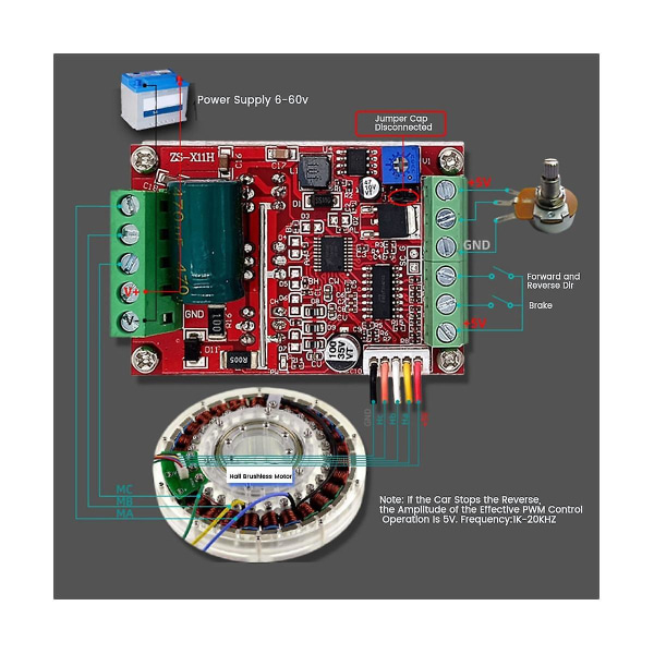 6-60v BLDC Kolmivaiheinen DC Harjaton Moottorin Ohjain 400w PWM Hall Moottorin Ohjausajurilevy (Hall-anturilla)