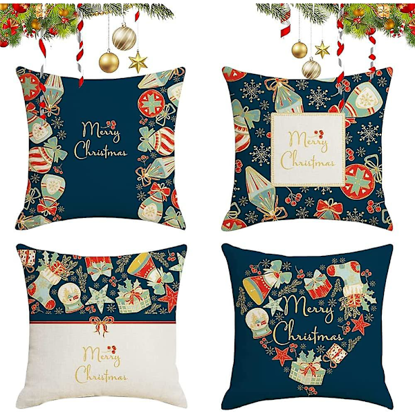 SZTXJ 4 stk Juletema Putetrekk, Snøfnugg Putetrekk, Juleputetrekk, Juleputetrekk, Juleputetrekk for Sofa (C)