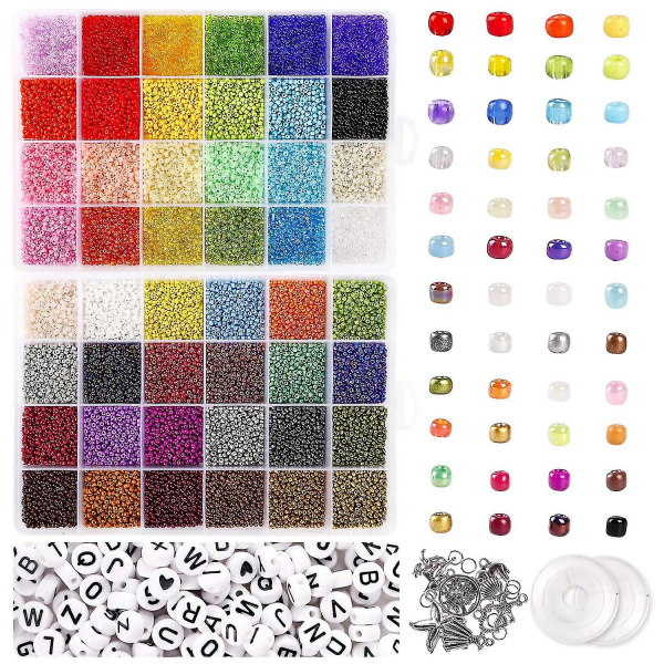 35000pcs 2mm Glass Seed Beads For Jewelry Making Kit, 250pcs Alphabet Letter Beads, Tiny Beads Set