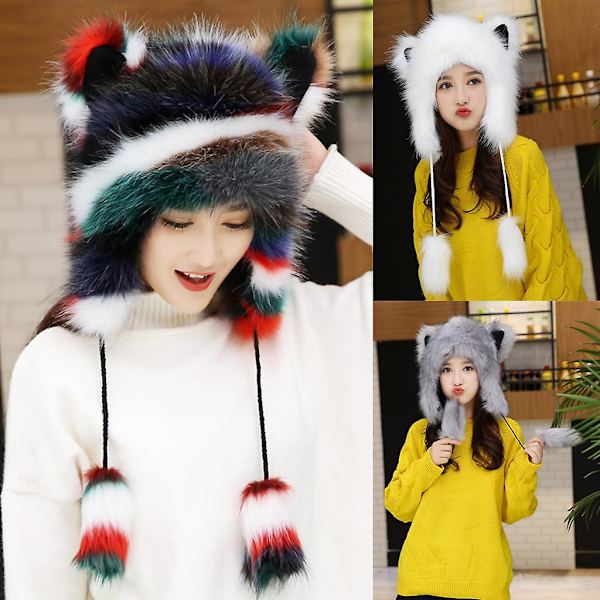 Fluffy Furry Thermal Warm Trapper Hat Cute For Cat Ears Plush Animal Earflap Cap