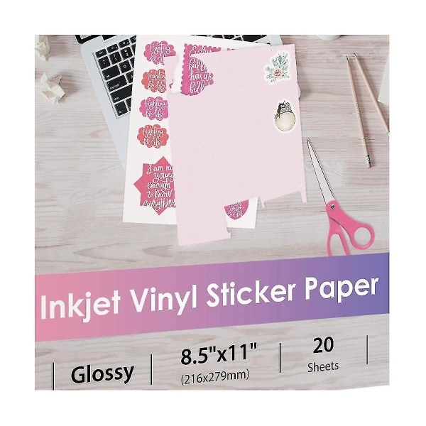 24 ark vinyl klistremerkepapir for blekkskriver - utskrivbart glanset klistremerkepapir og holografisk L