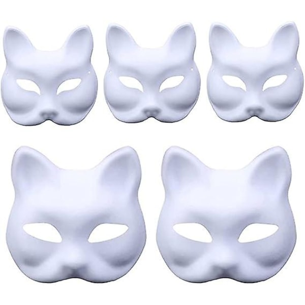 5 Pack Diy Blank Fox Cat -naamarit, Fox Cat -tyhjät paperinaamarit, tavalliset valkoiset graffiti-naamarit, käsinmaalatut persoonallisuuden naamarit, sopivat Cosplay Halloweeniin