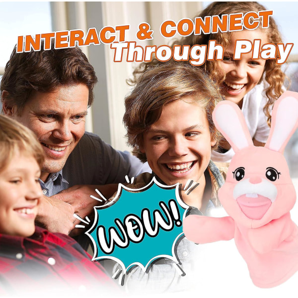 Kanin Dyr Hånddukkelegetøj med bevægelig mund til rollespil Storytelling Førskoleuddannelse Børn Fødselsdagsgave Dreng Pige Pink 15 Tommer