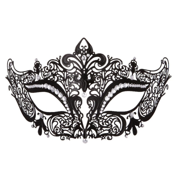 Maskerademaske til kvinder Metalmaske Glansfuld Fest Aften Prom Ball Maske --- B Sort Hvid Diamant