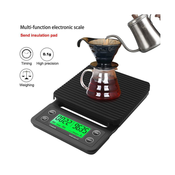 5 kg/0,1 g Droppkaffeskala med Timer Bärbar Elektronisk Digital Köksvåg LCD Elektronisk Vågskala
