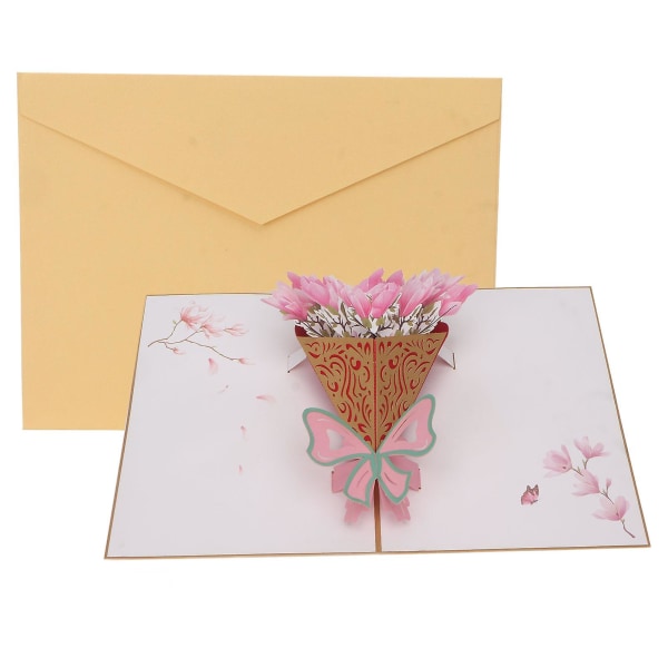 3d blomsterkort Håndlaget gravering Popup bukett gratulasjonskort med konvolutt til bursdagsjubileum