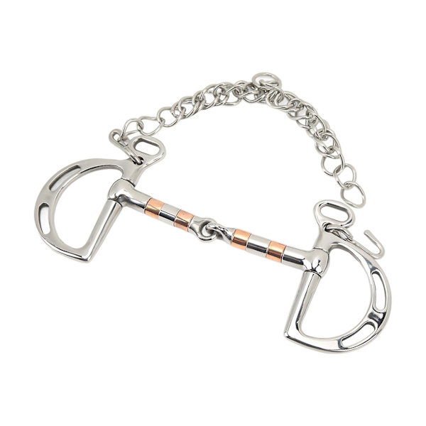 Rostfritt Stål Koppar D-Ring Snaffle Betsel med Kedja för 125mm Hästmun