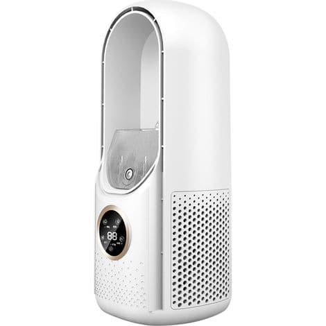 Kraftfull ABS 6-växlad oscillerande tornfläkt med vattentank, bladlös, vit, USB-driven
