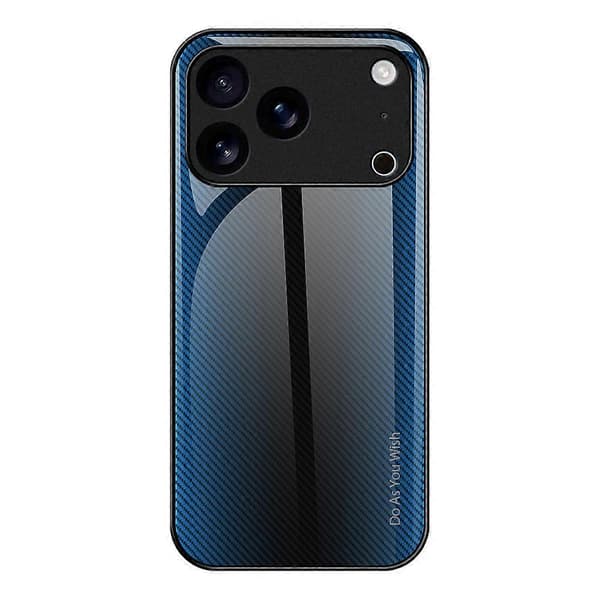 Skal för iPhone 17 Pro Max, kolfibertextur, härdat glas + TPU, blått