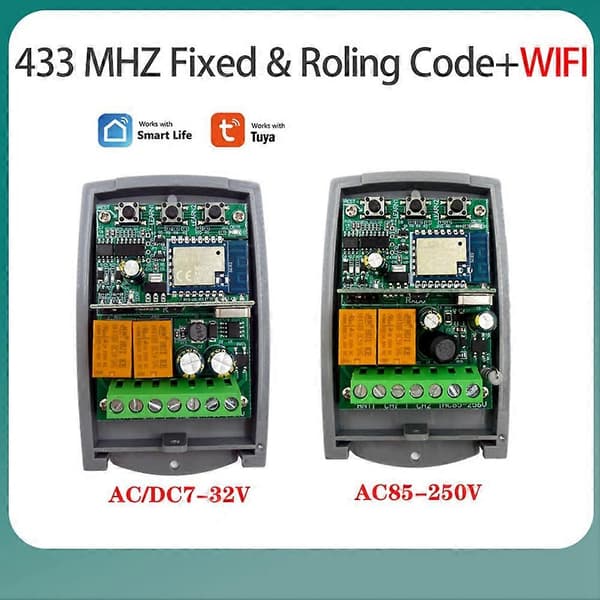Tuya WIF Zigbee Smart Garasjeportåpner Mottaker 2CH 433.92MHz Fast Rullende Kode Universell Bryterkontroller AC/DC7-32V