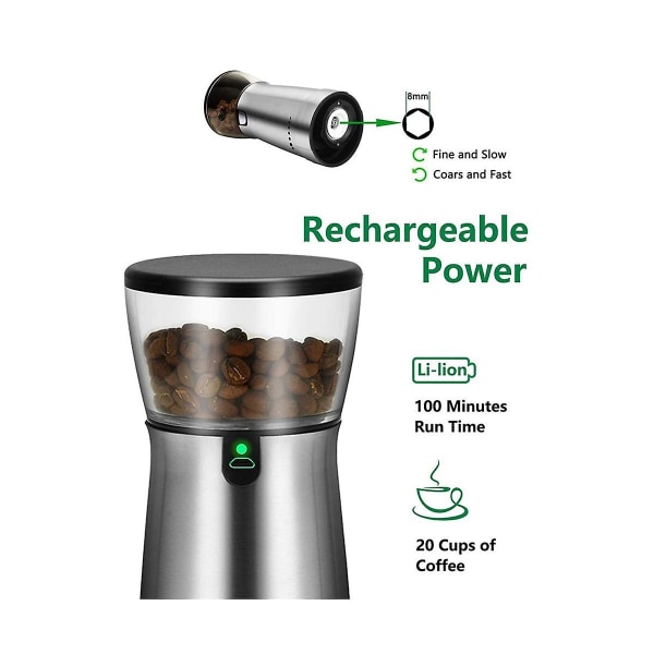 Bærbar Elektrisk Kaffe Grinder Type-c Usb Opladning Professionel Rustfrit Stål Malende Kerne Kaffe