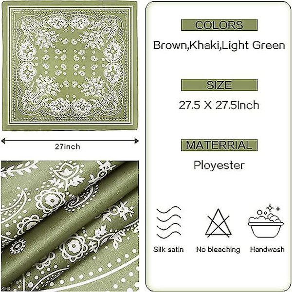 3 stk. 27,5 tommer Satin Hårbånd Silke Hårbånd Silke Bandana Silke Hårwrap Halsbånd til Kvinder Piger - Lysegrøn, Gul, Orange