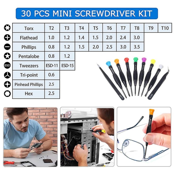 30-i-1 Torx-skruvmejselset Magnetiskt Precisionsskruvmejselset med platt huvud Mini-skruvmejslar ESD