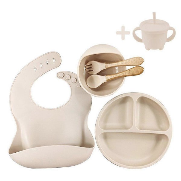 Silikon baby matservis set med sugkoppar 6 delar BPA-fritt bestick & haklappar för barn