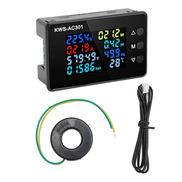 Volt Amp Meter 0 til 100A 50 til 300V Farge LCD-skjerm Multifunksjons Strøm Energiovervåking for Industri Hjem