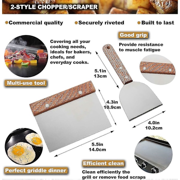 8 stk Grilltilbehørsett - Profesjonelle, robuste grillspader i rustfritt stål - Ideelt for Teppanyaki, grilling og griller