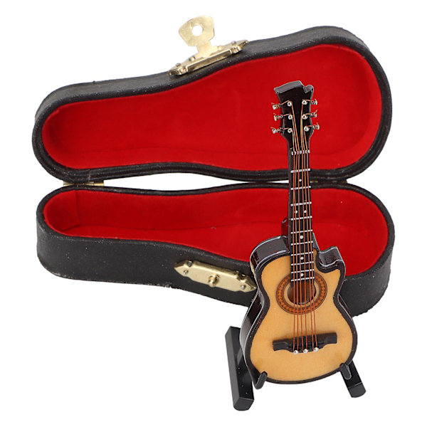 Miniatyr 10cm Udskåret Elektrisk Guitarmodel - Basswood og Metal Mini Musikalsk Instrument Ornament